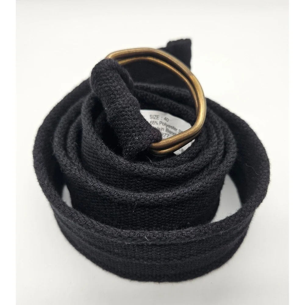 Black Canvas D-Ring‎ Web Belt Size 40 Antique Brass Buckle RN 73277